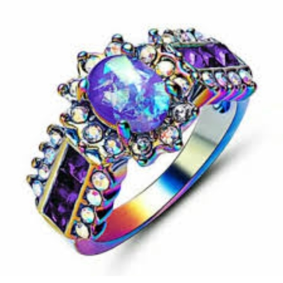 New Purple Fire Opal & Amethyst Rainbow Hematite Ring. - Picture 12 of 12